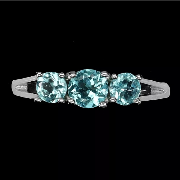 Natural Blue Apatite 5mm 14K White Gold on 925 Sterling Silver Ring Sz 7.5 - Picture 3 of 9